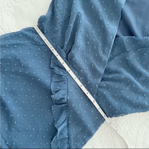 NWOT Lulus Next to You Slate Blue Swiss Dot Ruffled Midi Dress XSmall - Picture 6 of 7
